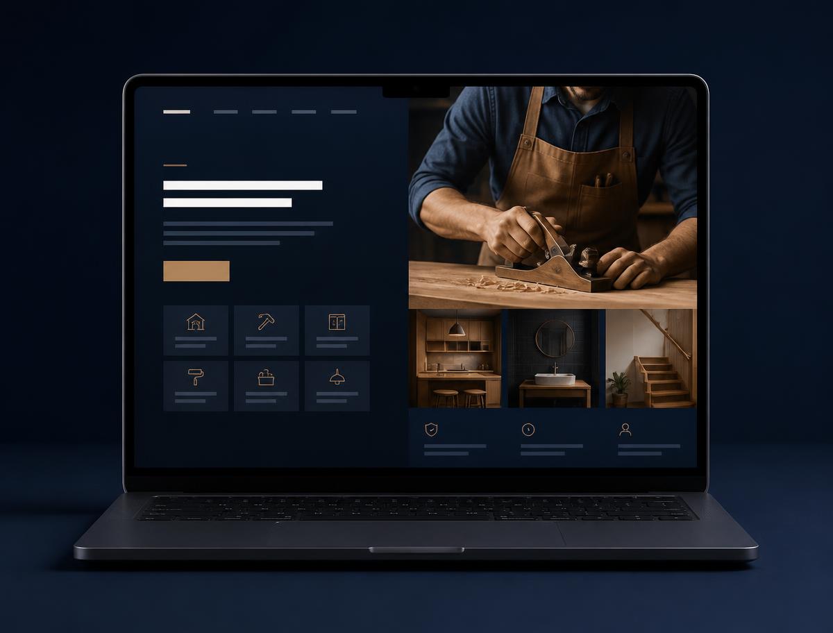 Anonymisiertes Projektbeispiel: Website für einen Handwerksbetrieb auf einem Laptop